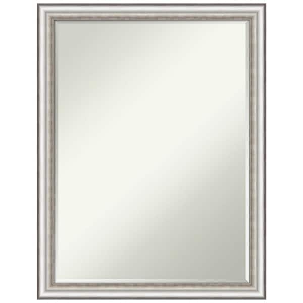 Amanti Art Salon Silver Narrow 20.5 in. x 26.5 in. Petite Bevel Classic Rectangle Framed Bathroom Wall Mirror in Silver
