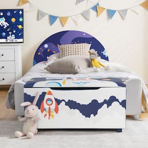 Blue 29.5 in. Kids Upholstered Storage Ottoman Bedroom Bench Versatile Toy Chest Footrest Stool with Lid
