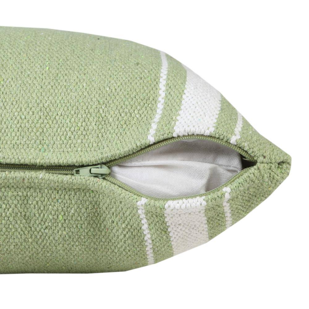 Balanced Green and White Cotton Striped 20" Square Throw Pillow