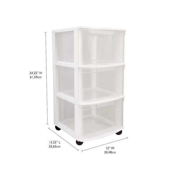 Gracious Living Resin Clear 4 Drawer Storage Chest System with Casters, White