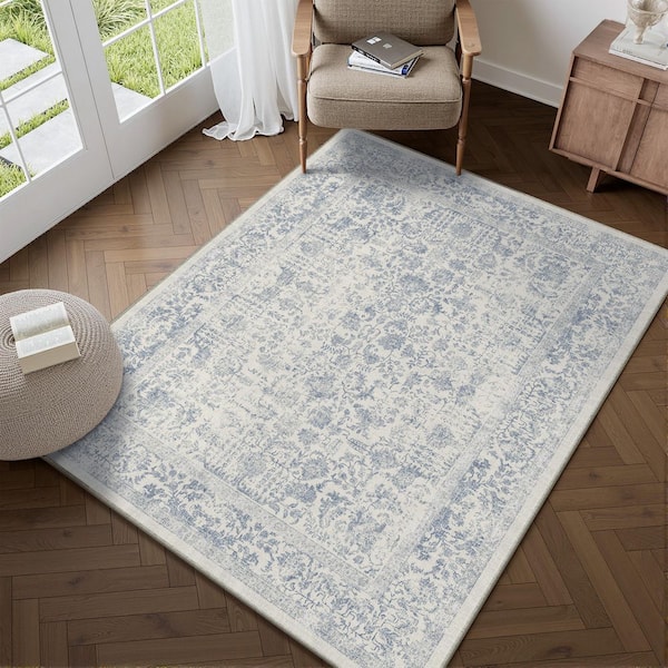 Entomology Blue 4 ft. x 6 ft. Vintage Floral Area Rug