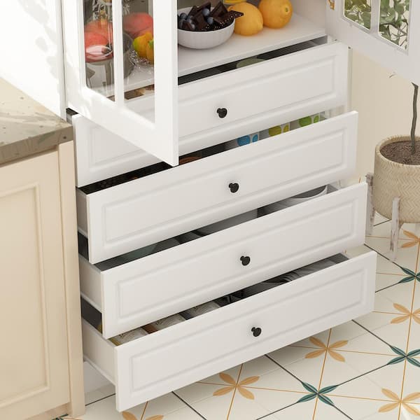FUFU&GAGA White Wood Accent Storage Cabinet With Glass Doors