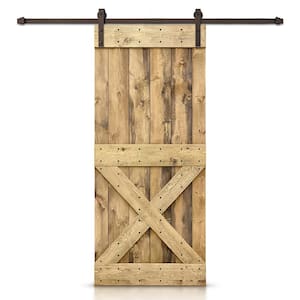 Mini X Series 36 in. x 84 in. Pre-Assembled Weather Oak Stained Wood Interior Sliding Barn Door with Hardware Kit