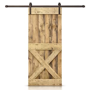 48 in. x 84 in. Distressed Mini X Series Weather Oak Stained DIY Wood Interior Sliding Barn Door with Hardware Kit