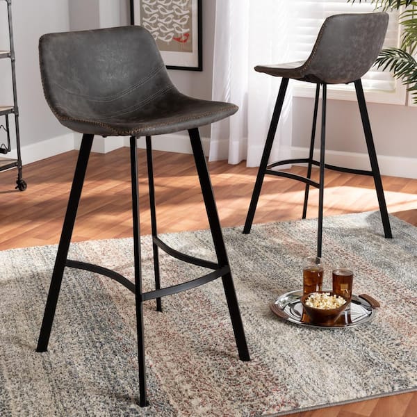 Baxton Studio Tani 28 in. Grey Bar Stools Set of 2 160 10509 HD