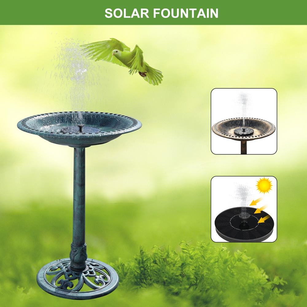 Antique Green 28" Resin Bird Bath with Solar Fountain