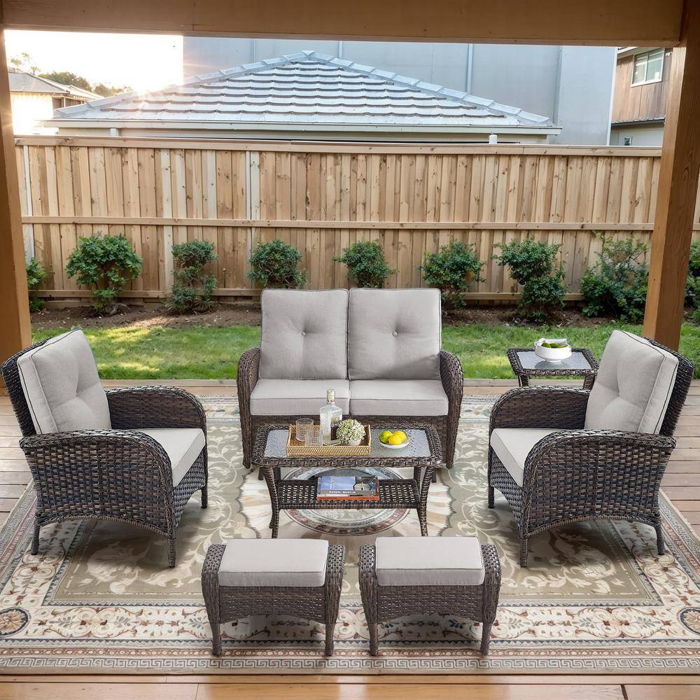 Brown 7-Piece Wicker Patio Conversation Set with Armchairs, Outdoor Glider Seating Set with Beige Cushions price history on PriceWatchPro