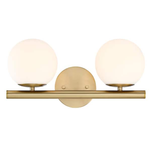 Designers Fountain Crown Heights 16 in. 2-Light Brushed Gold Modern Vanity Light with Etched Opal Glass Shades