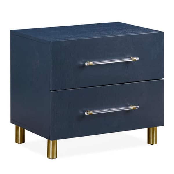 Benjara Blue and Yellow 2-Drawer 26 in. Wooden Nightstand