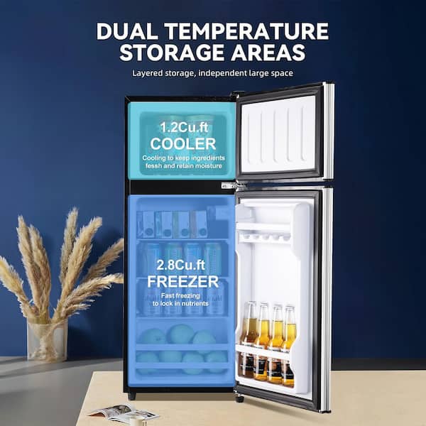 4 cu. ft. Compact Mini Refrigerator with 1.2 cu. ft. Top Door Freezer in Silver, 7-Level Temp Adjustable, Low Noise