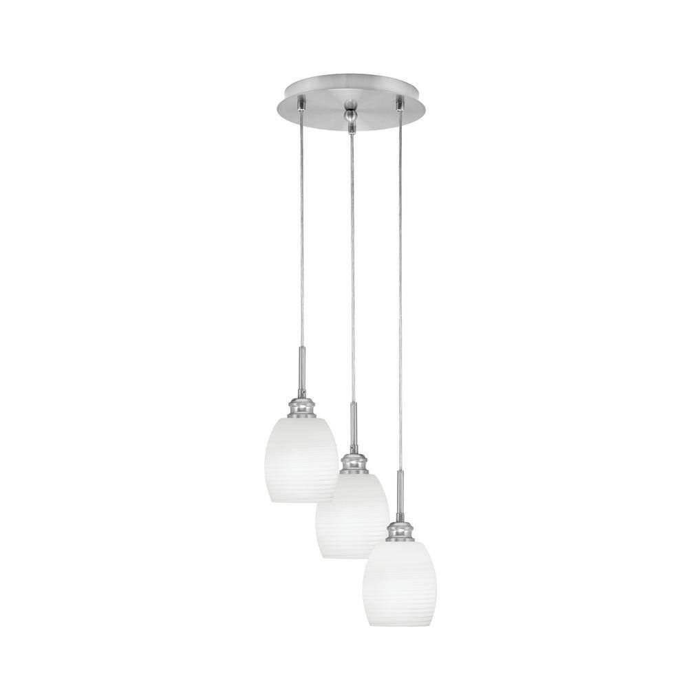 Savannah 9.75 in. 3-Light Brushed Nickel Cord Pendant Light White Linen Gla