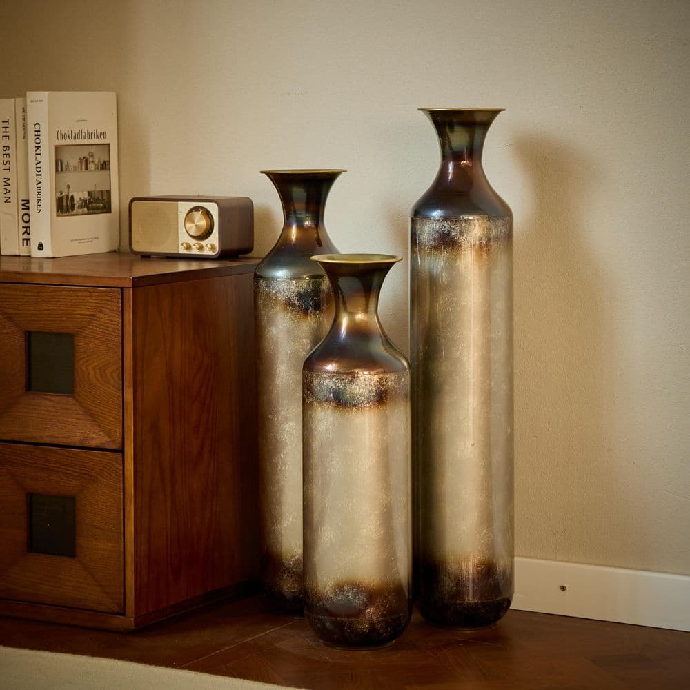 置物 Demain 20 in., 24in., 28 in. Pieces Silver Metal Bottle Decorative Floor