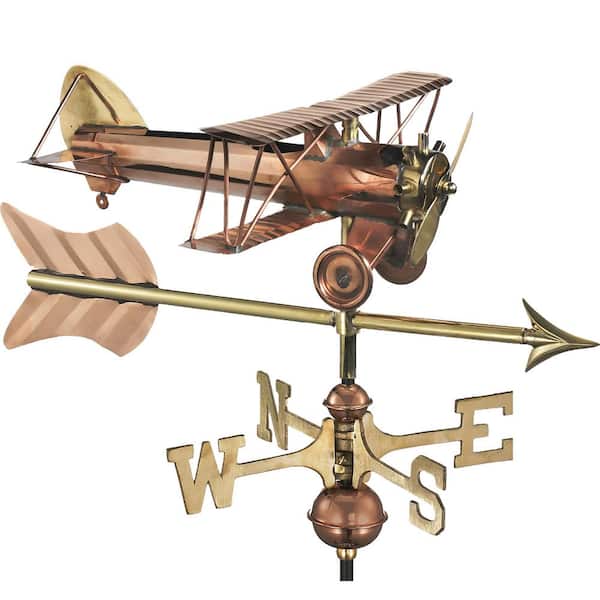 Biplane with Arrow Cottage Weathervane-Pure Copper with Roof Mount