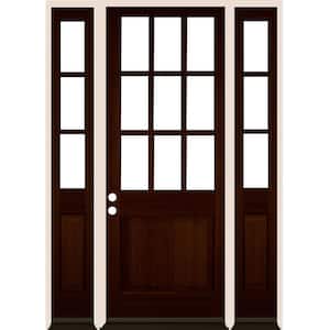 64 in. x 96 in. Right Hand 9-Lite with Beveled Glass Red Mahogany Stain Douglas Fir Prehung Front Door Double Sidelite