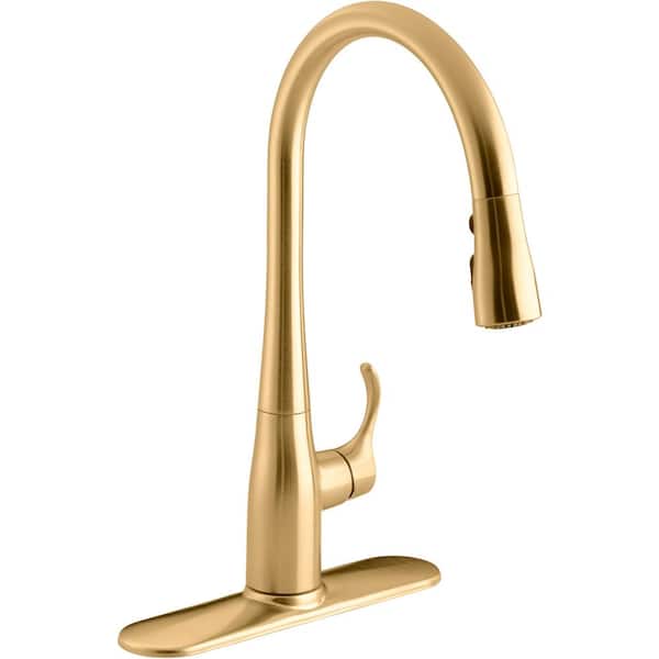 KOHLER Simplice Single Handle Pull-Down Sprayer Kitchen Sink Faucet in Vibrant Brushed Moderne Brass