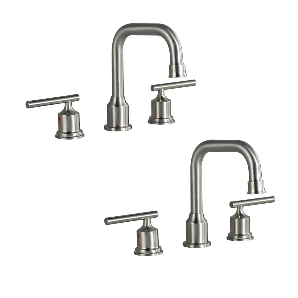 8 in. Widespread Double Handle High Arc Bathroom Faucet with Pop-up Drain and Supply Lines in Brushed Nickel (2-Pack) price history on PriceWatchPro