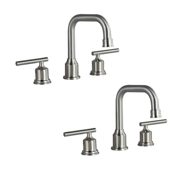 IVIGA 8 in. Widespread Double Handle High Arc Bathroom Faucet with Pop-up Drain and Supply Lines in Brushed Nickel (2-Pack)