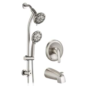 Single-Handle 7-Spray Settings Round Tub and Shower Faucet with Dual Shower Heads in Brushed Nickel (Valve Included)