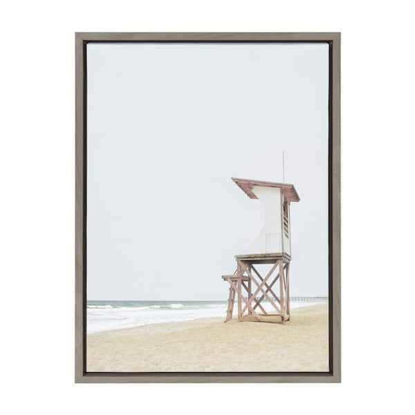 Kate and Laurel Wood Ocean Beach Lifeguard Tower by The Creative Bunch Studio Framed Nature Canvas Wall Art Print 24.00 in. x 18.00 in.