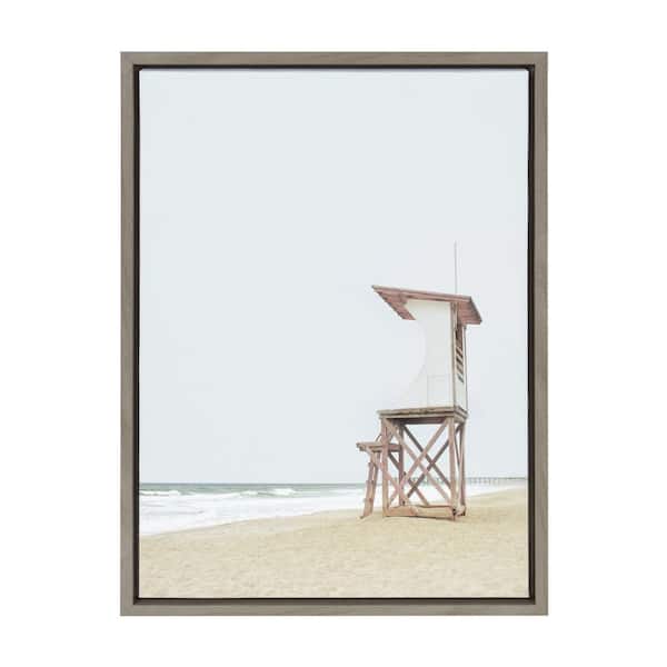 Wood Ocean Beach Lifeguard Tower by The Creative Bunch Studio Framed Nature Canvas Wall Art Print 24.00 in. x 18.00 in.