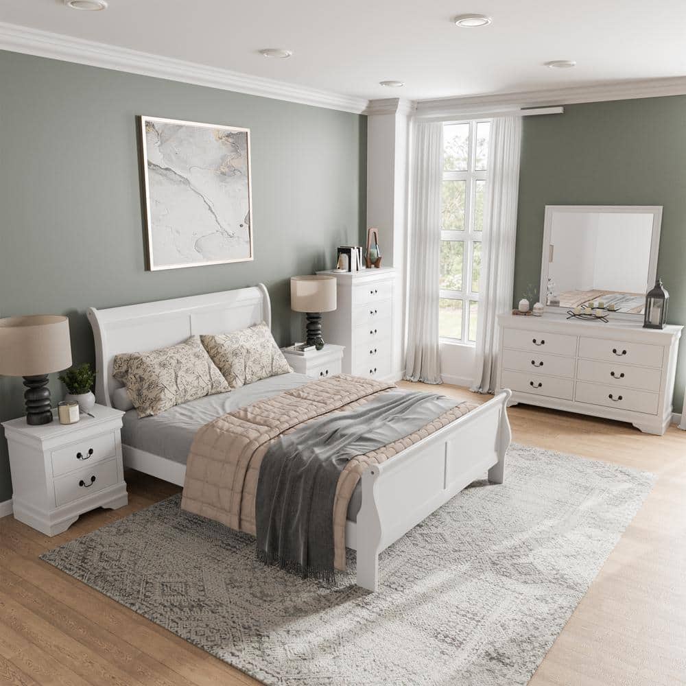 White Rubberwood Transitional 6-Drawer Dresser with Mirror