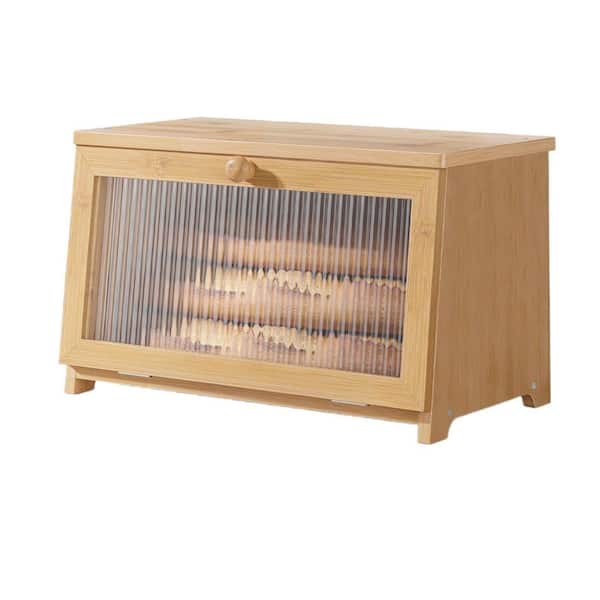 1 Piece Large Capacity Bread Box with Window Bamboo Wooden Bread Box Set for Kitchen Countertop Pantry Cabinet