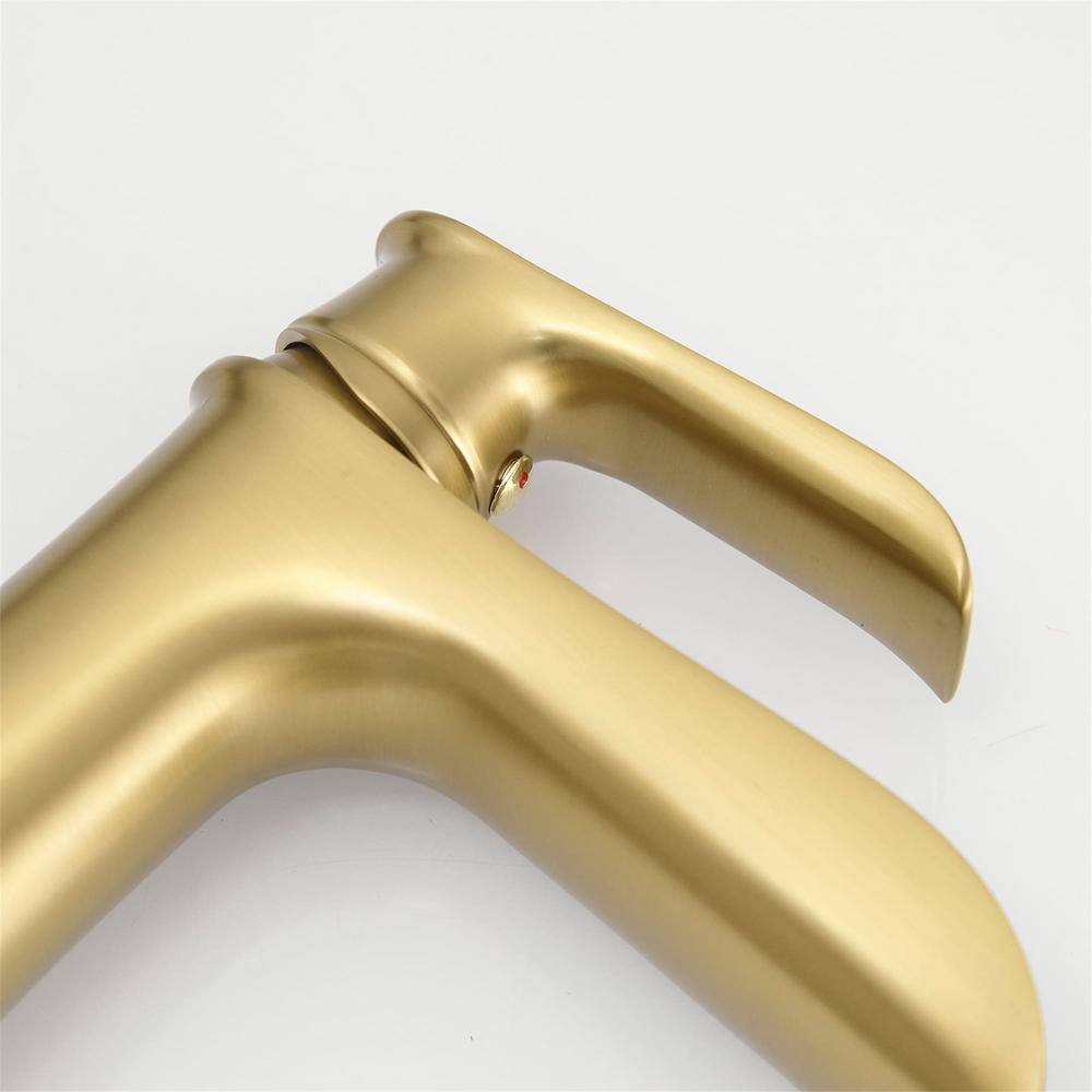 Brushed Gold Brass Waterfall Bathroom Faucet with Pop-Up Drain