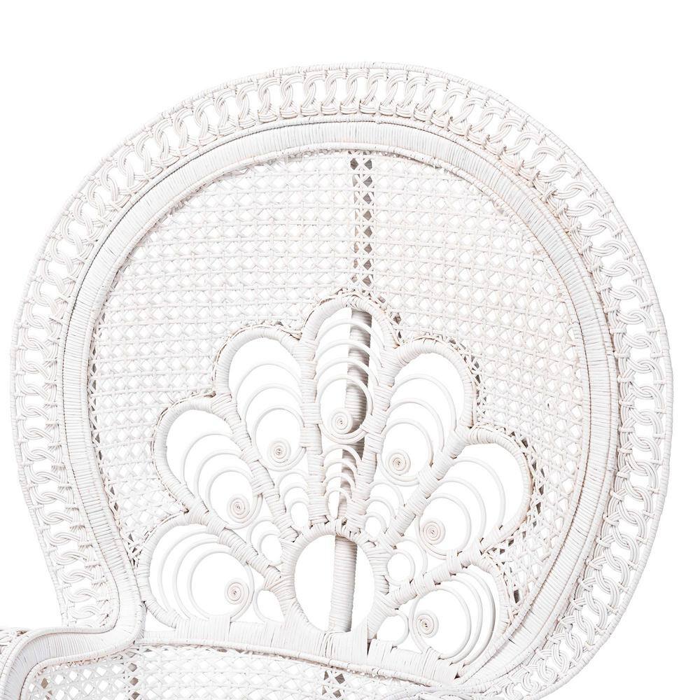 White Handcrafted Rattan Peacock Accent Chair with Upholstered Cushion