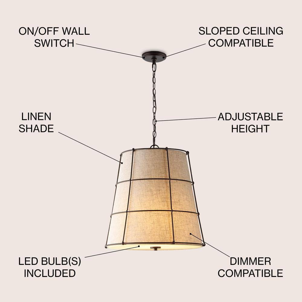 Silas 19" Black and Beige Rustic Farmhouse LED Pendant