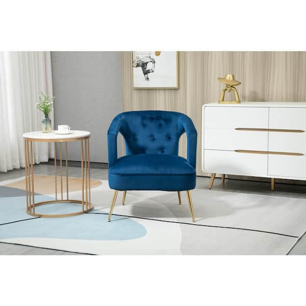 dark blue upholstered chair