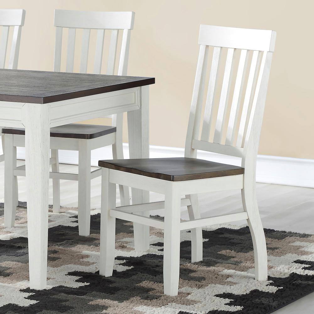 Ivory and Driftwood Transitional Slat Back Side Chair Set