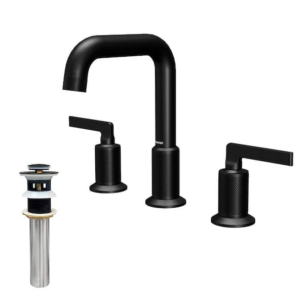 Karran Gillingham Widespread 2-Handle Three Hole Bathroom Faucet with Matching Pop-up Drain in Matte Black