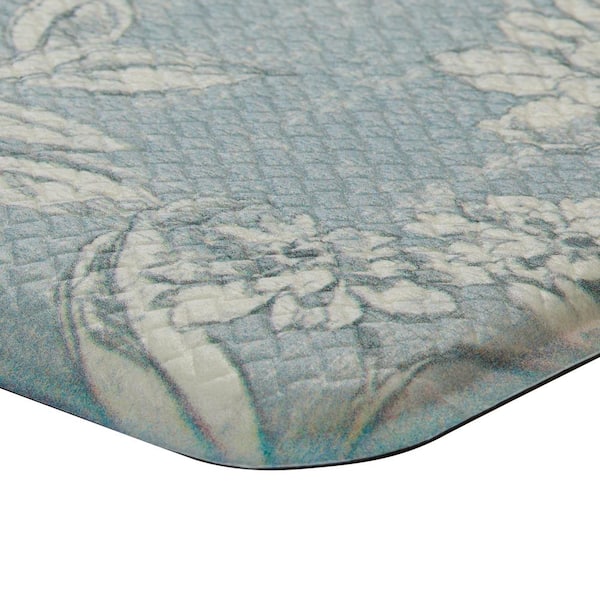 Laura Ashley Gray Floral 17.5 in. x 48 in. Anti-Fatigue Wellness Mat