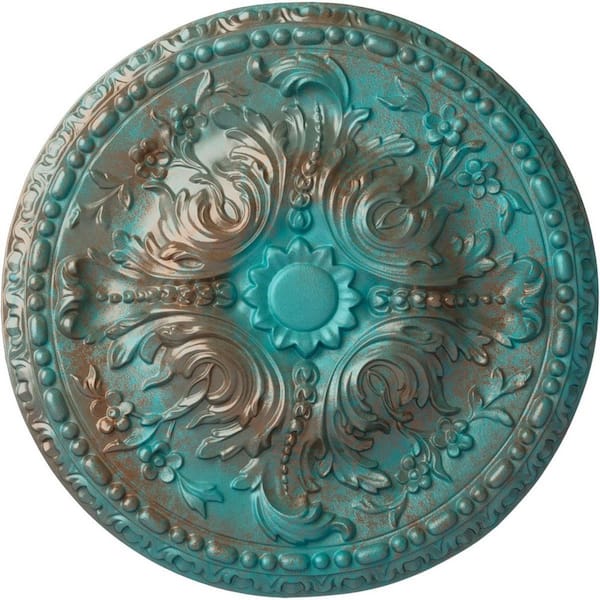Ekena Millwork 19-5/8 in. x 3/4 in. Amelia Urethane Ceiling Medallion (Fits Canopies upto 2-3/8 in.), Copper Green Patina