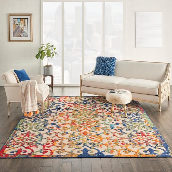 Aloha Easy-Care Multicolor 8 ft. x 11 ft. Moroccan Modern Indoor/Outdoor Patio Area Rug