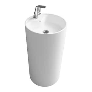 35.4 in. Free-Standing Pedestal Sink Basin without Drain and faucet in White in Solid Resin