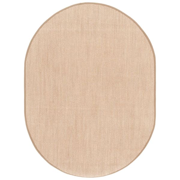 Natural Fiber 6 ft. x 8 ft. Maize/Linen Solid Oval Area Rug