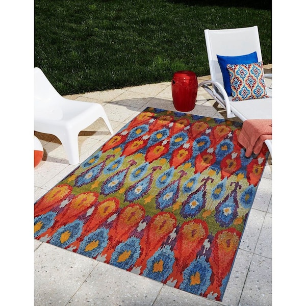 Outdoor Ikat Multi 5' 3 x 8' 0 Area Rug