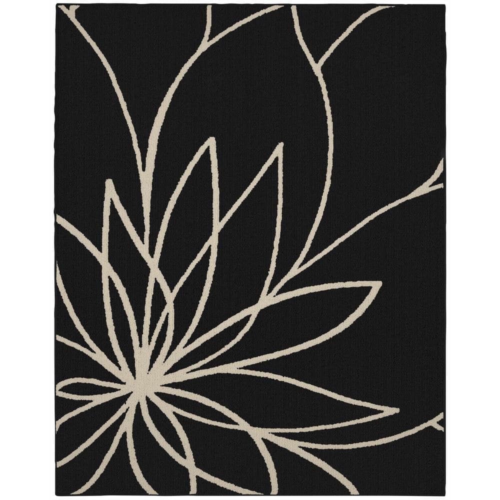 Grand Floral Black and Ivory Synthetic 8' x 10' Tufted Area Rug