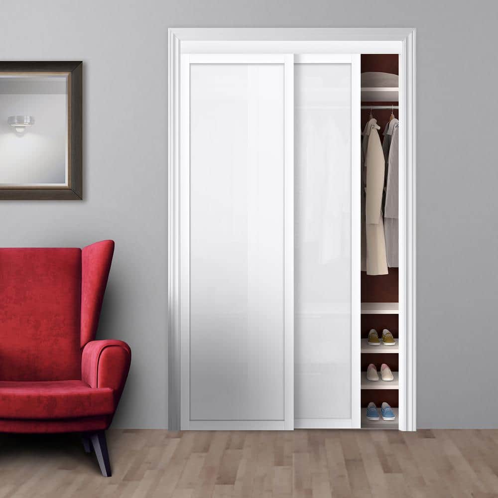Harmony 48'' x 80'' Pure White Mirrored Sliding Closet Door