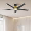 QRMOK 52 in. LED Indoor Black and Gold Ceiling Fan with