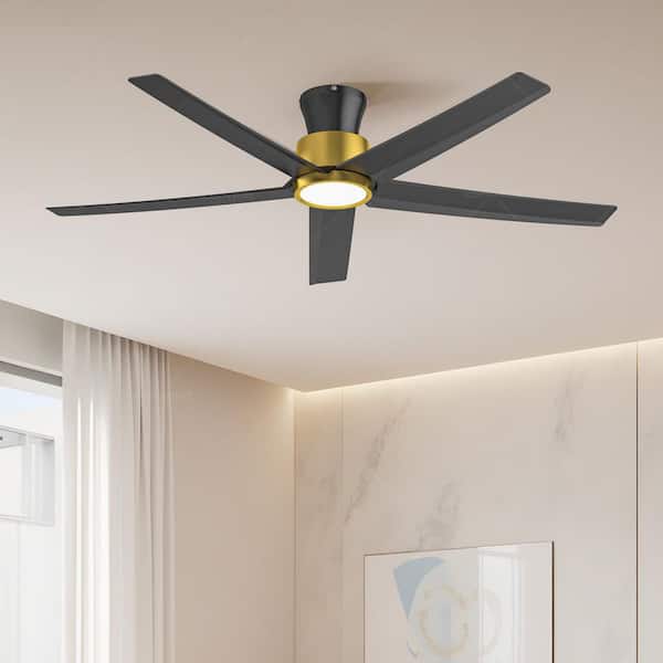 QRMOK 52 in. LED Indoor Black and Gold Ceiling Fan with Remote and Light, Quiet Reversible DC Motor, 3 CCT Light Kit