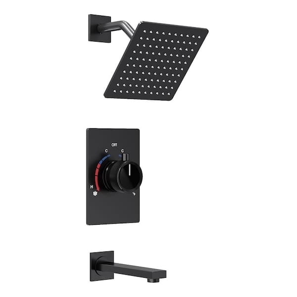 EVERSTEIN 8 in. Single Handle 2-Spray Wall Mount Tub and Shower Faucet in Matte Black (Valve Included)