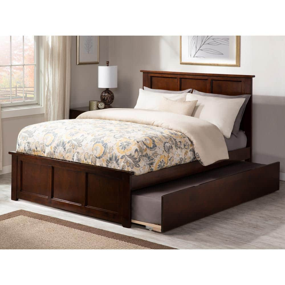 Madison Walnut Full Platform Bed with Matching Foot Board and Twin Size Urban Trundle Bed -  AFI, AR8636014