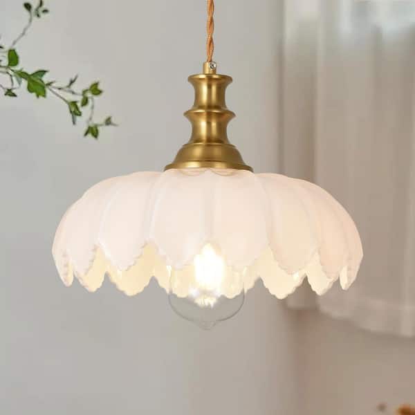Jasslynn 60W White Glass Modern Pendant Light with Thickened Shade for Kitchen Bedroom and Dining Room
