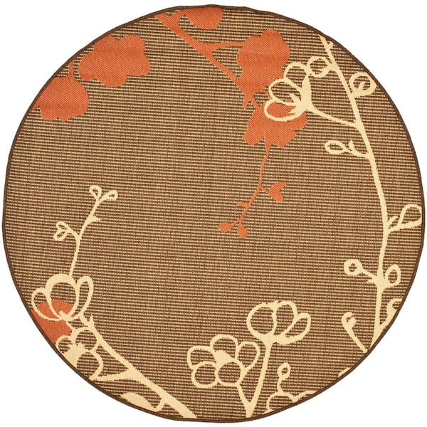 SAFAVIEH Courtyard Brown Natural/Terracotta 5 ft. x 5 ft. Round Floral Indoor/Outdoor Patio  Area Rug