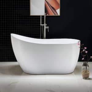 Le Mans 54 in. Acrylic FlatBottom Single Slipper Bathtub with Brushed Nickel Overflow and Drain Included in White