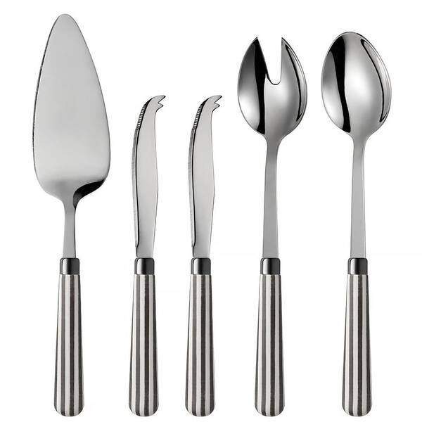Quid Novi Transatlantic 5-Piece Grey 18/0 Stainless Steel Cheese Knife, Salad Server and Cake Server Set