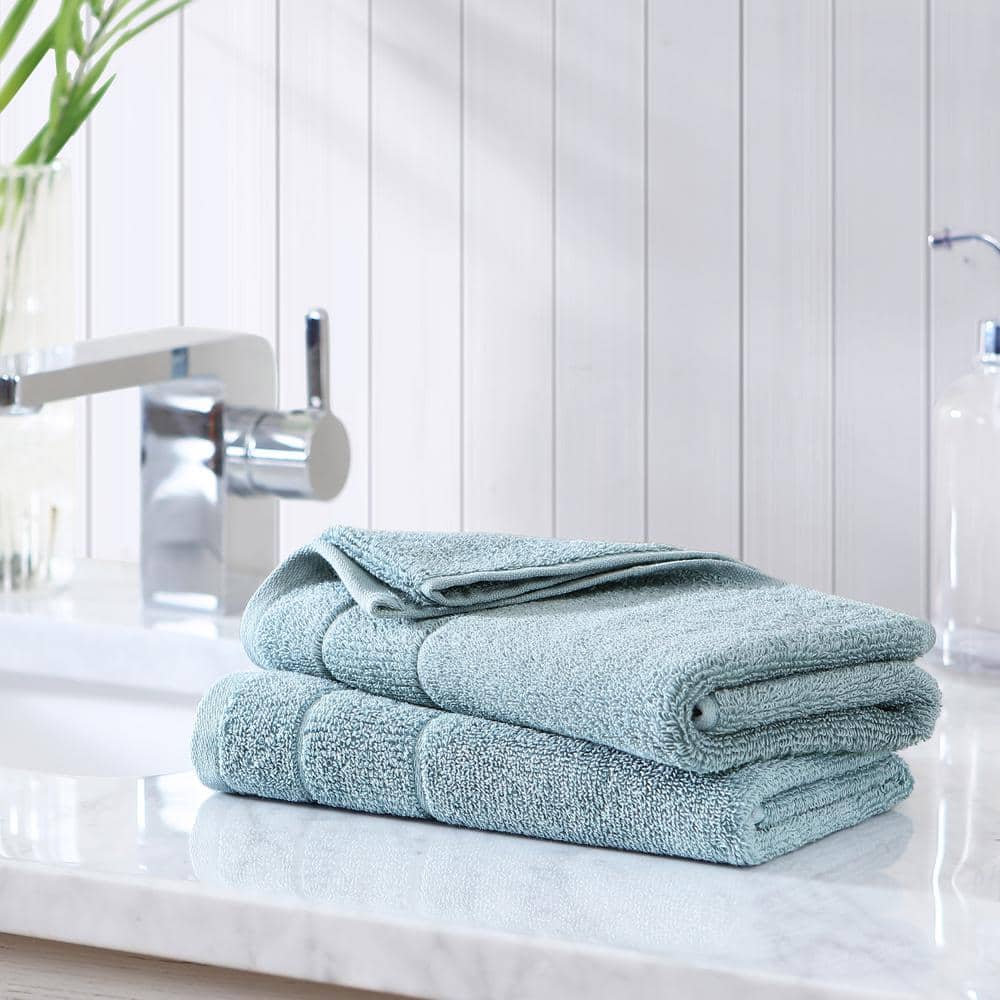 Turquoise Cotton Hand Towel Set with Plain Weave, 2 Pieces