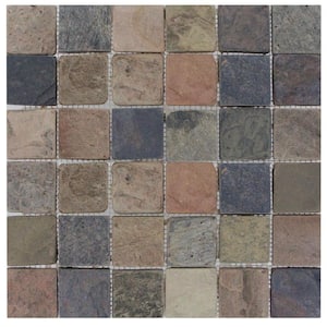 Mixed Color 12 in. x 12 in. x 10 mm Tumbled Slate Mosaic Tile (10 sq. ft. / case)